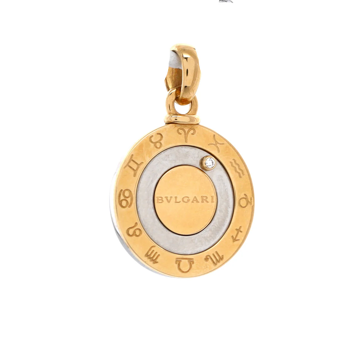 12 Months Horoscope Movable Round Pendant Charm Pendant u0026 Charms 18K Yellow Gold and Stainless Steel with Diamond - Deep Luxury
