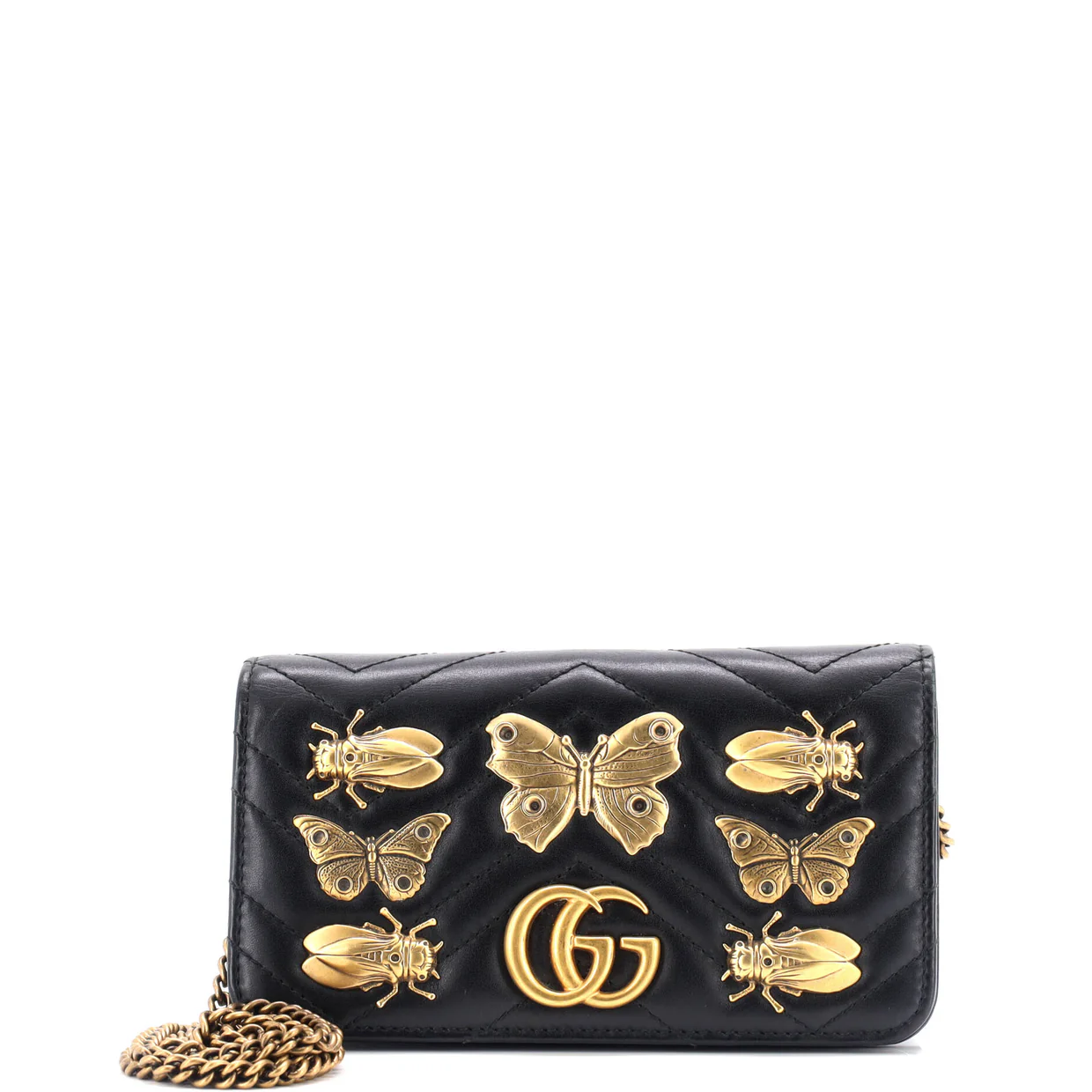 GG Marmont Chain Flap Bag Embellished Matelasse Leather Mini - Deep Luxury