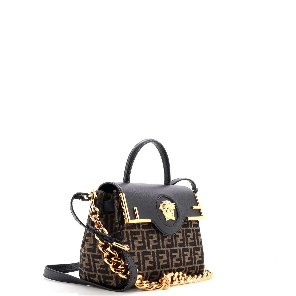 x Fendi Fendace La Medusa Top Handle Bag Zucca Canvas and Leather Medium - Deep Luxury