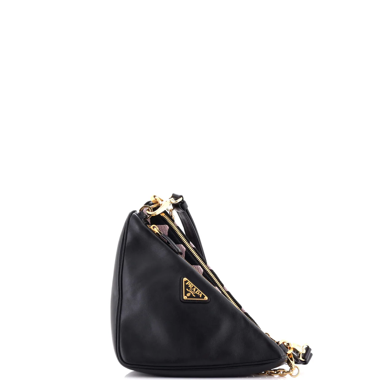 Double Symbole Triangle Bag Leather and Jacquard Mini - Deep Luxury