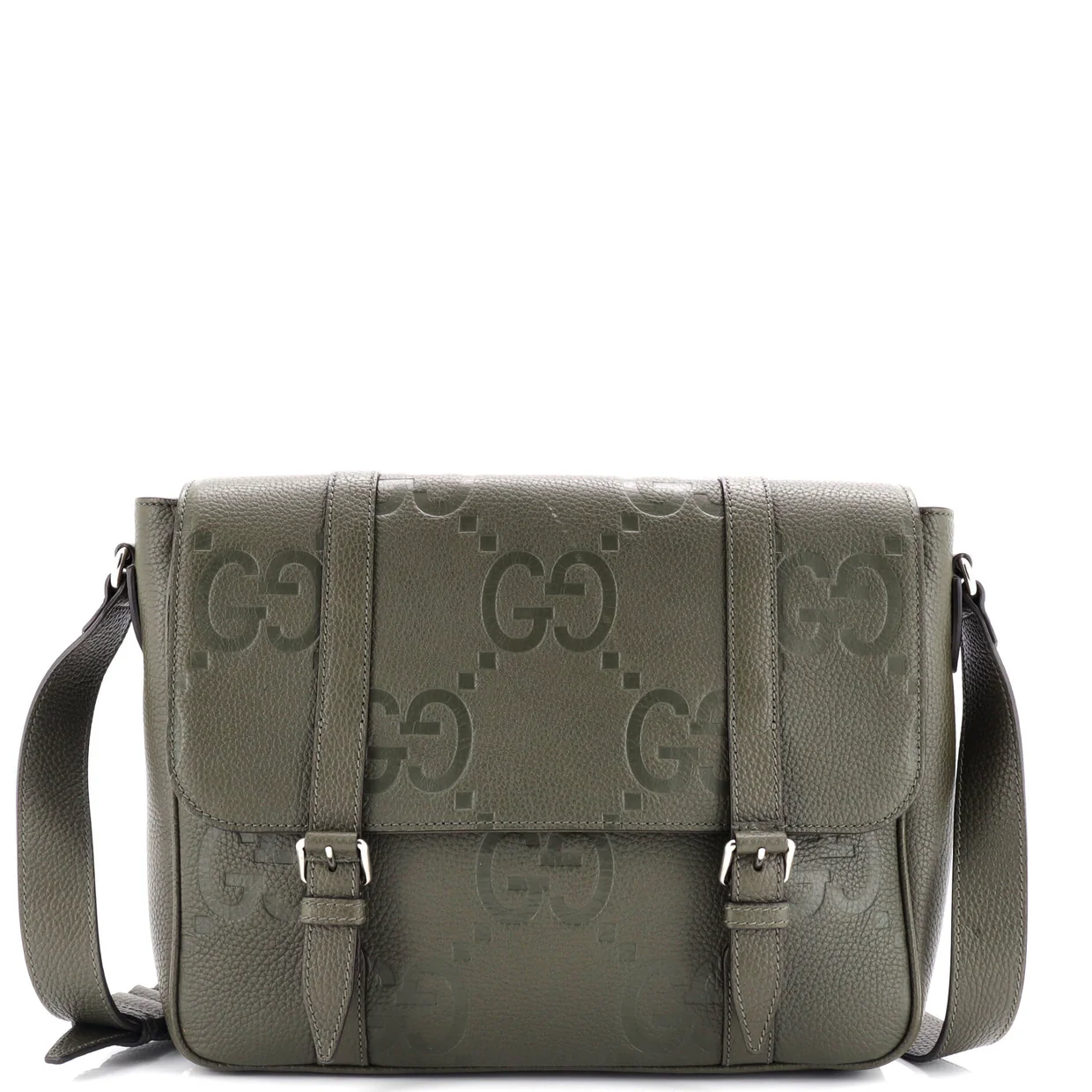 Double Belt Flap Messenger Bag Jumbo GG Embossed Leather Medium - Deep Luxury