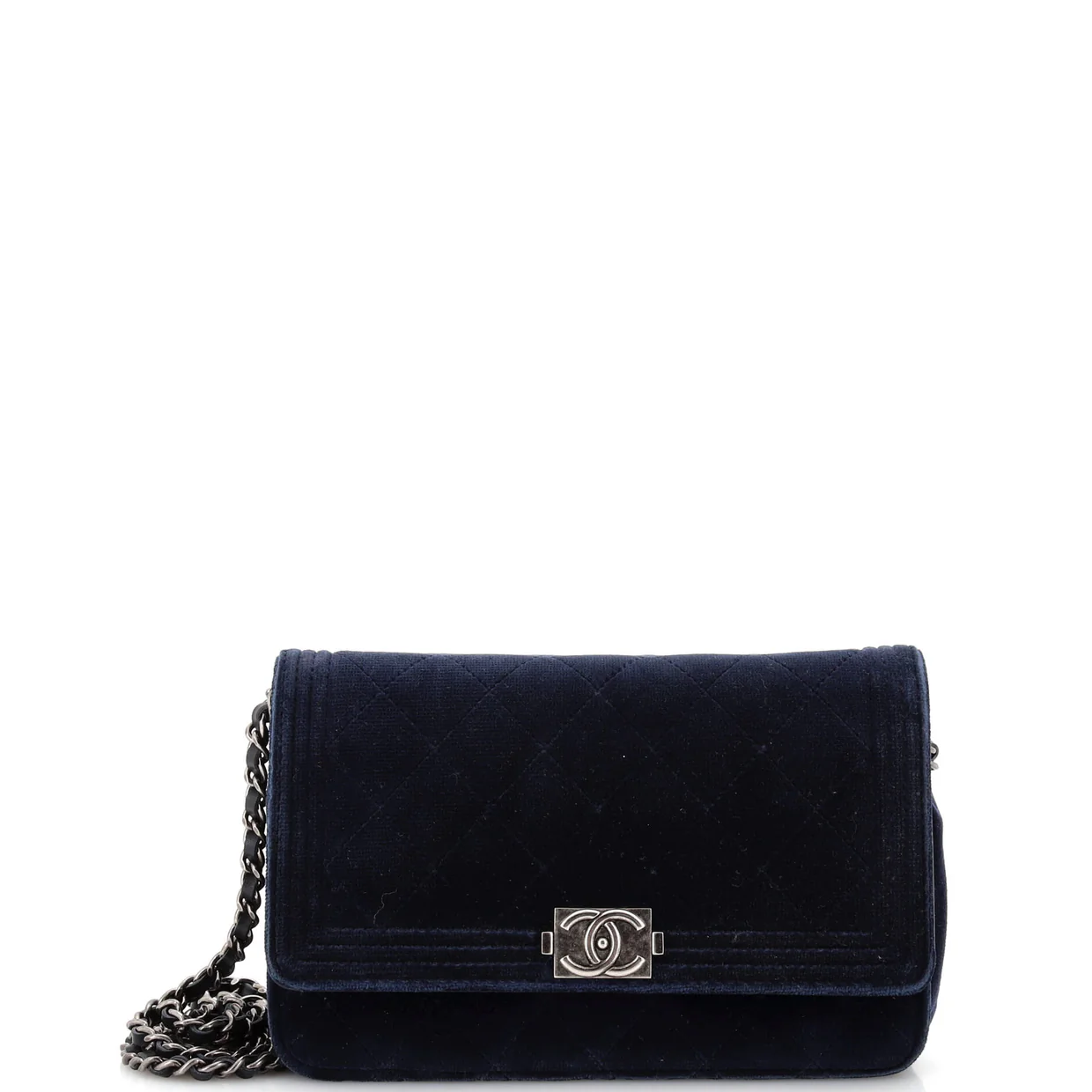 Boy Wallet on Chain Quilted Velvet - Deep Luxury