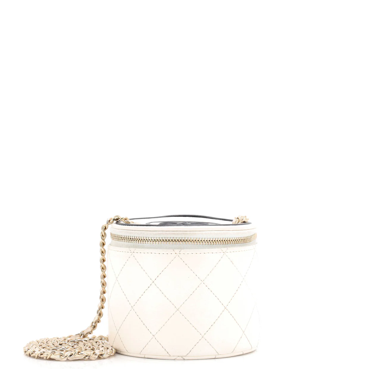 CC Round Vanity Case with Chain Quilted Lambskin Mini - Deep Luxury