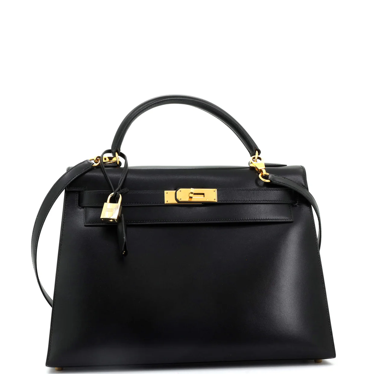 Kelly Handbag Noir Box Calf with Gold Hardware 32 - Deep Luxury