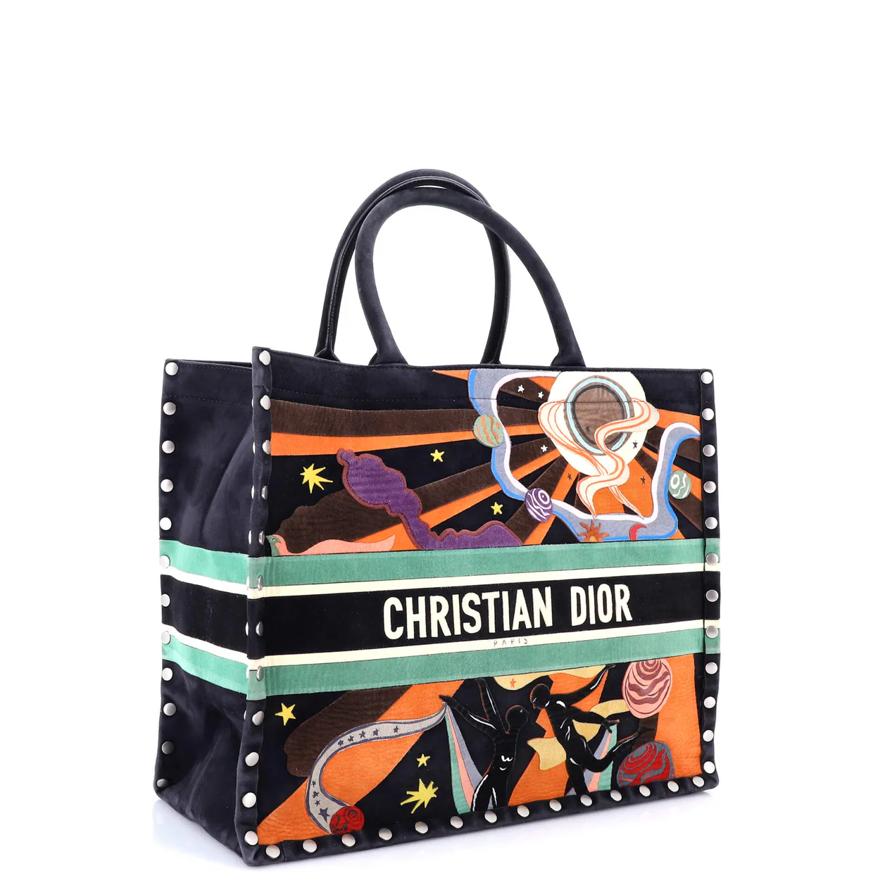 Book Tote Multicolor Studded Suede Large - Deep Luxury