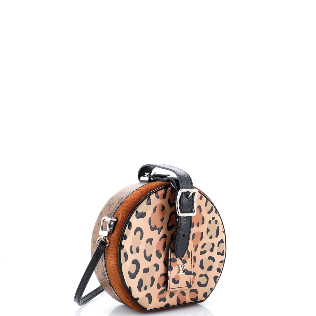 Petite Boite Chapeau Bag Reverse Monogram Canvas and Leopard Printed Leather - Deep Luxury