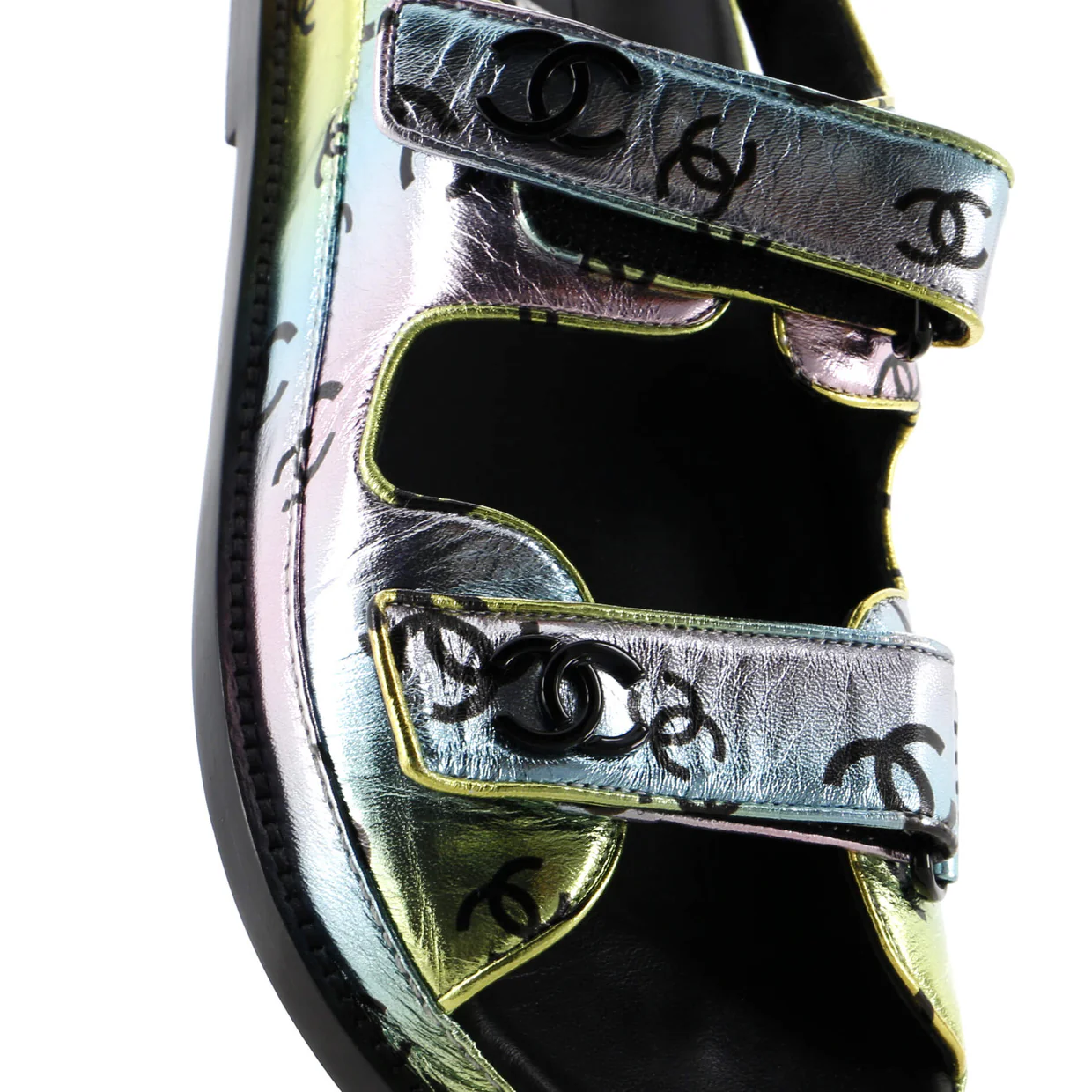 Women's Velcro Dad Sandals Printed Laminated Leather - Deep Luxury
