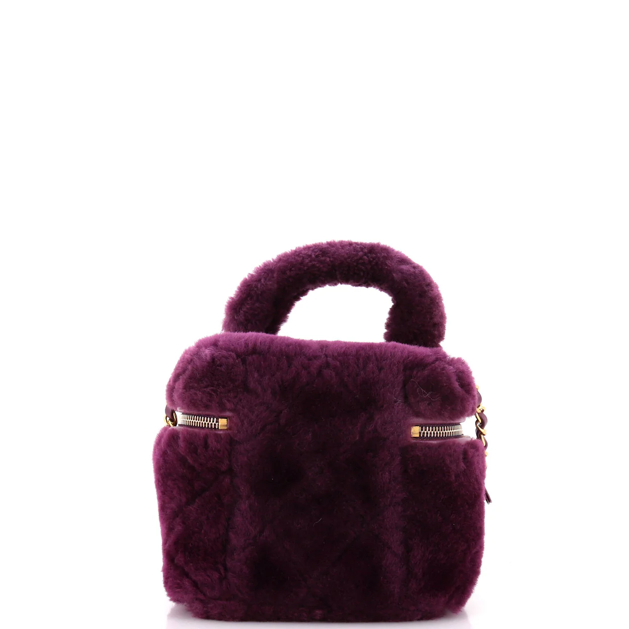 Coconing Top Handle Vanity Case with Chain Quilted Shearling Small - Deep Luxury