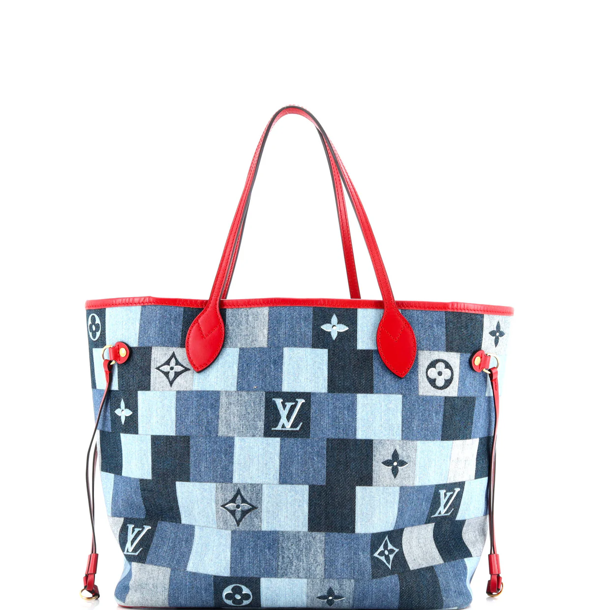 Neverfull Tote Damier and Monogram Patchwork Denim MM - Deep Luxury