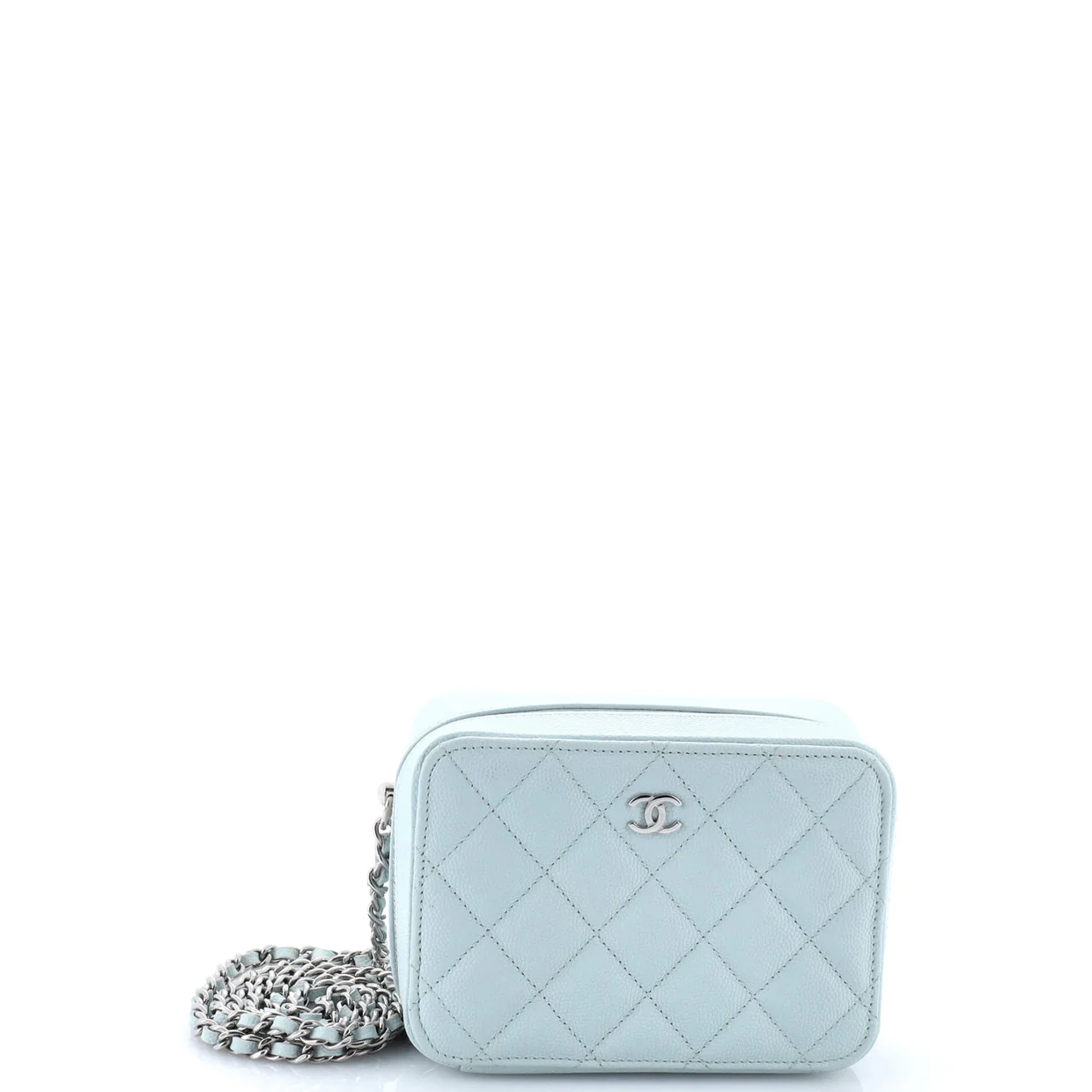 Zip Around Vanity Case with Chain Quilted Caviar Mini - Deep Luxury