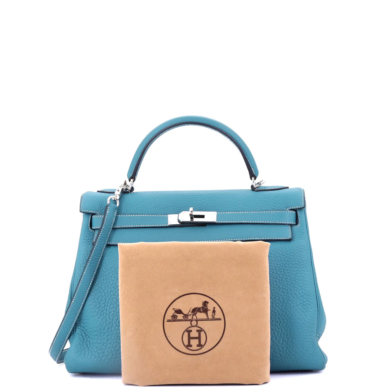 Kelly Handbag Bleu Jean Clemence with Palladium Hardware 32 - Deep Luxury