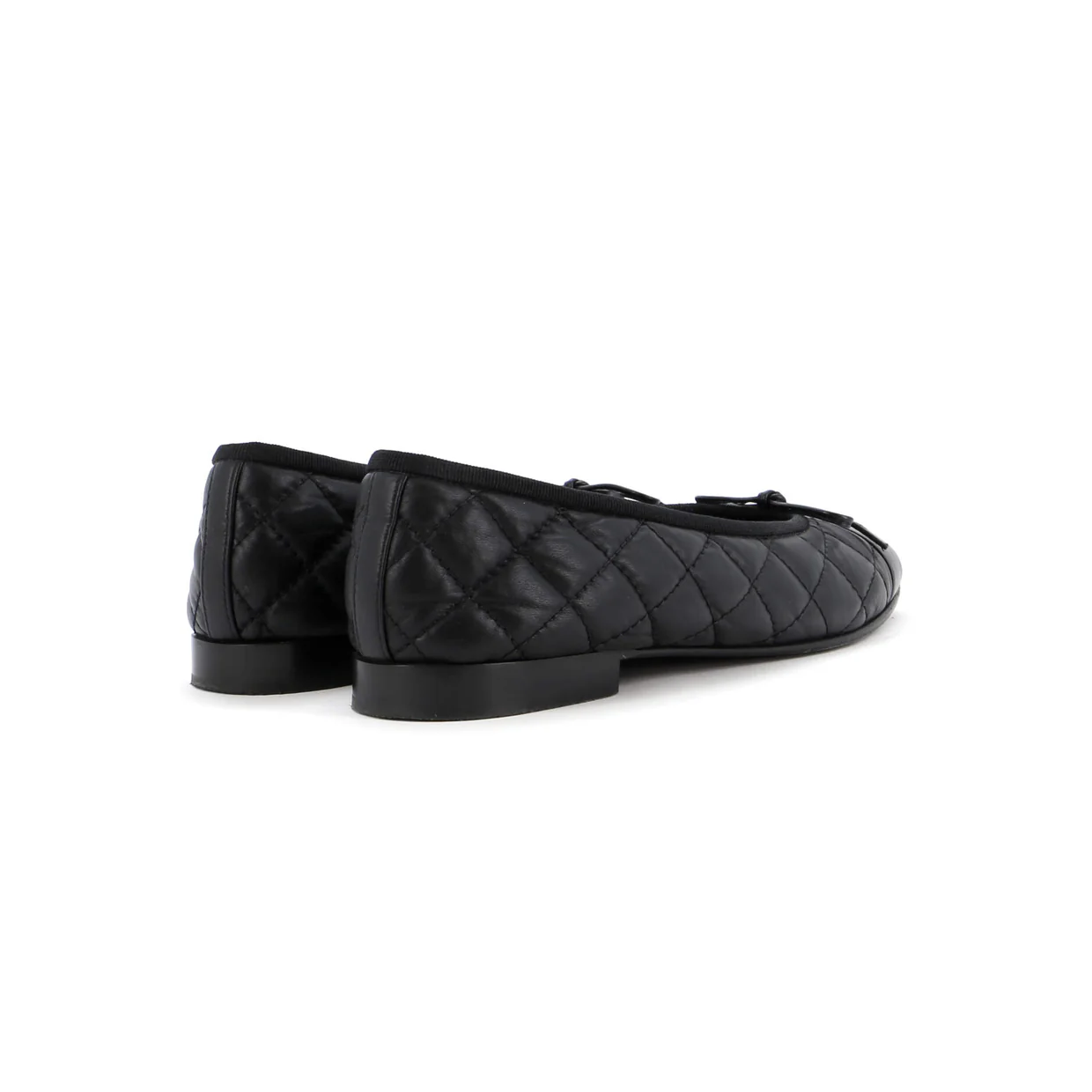 Women's CC Cap Toe Bow Ballerina Flats Quilted Leather - Deep Luxury