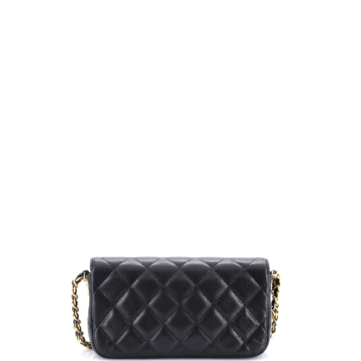 Twist Your Buttons Flap Clutch with Chain Quilted Caviar - Deep Luxury