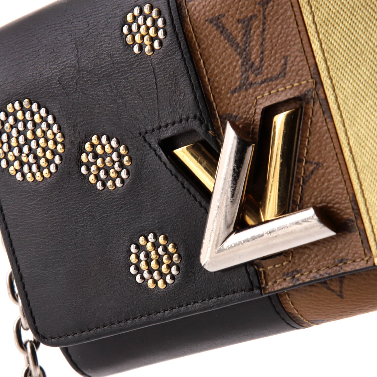 Twist Handbag Limited Edition Studded Reverse Monogram Canvas and Leather MM - Deep Luxury