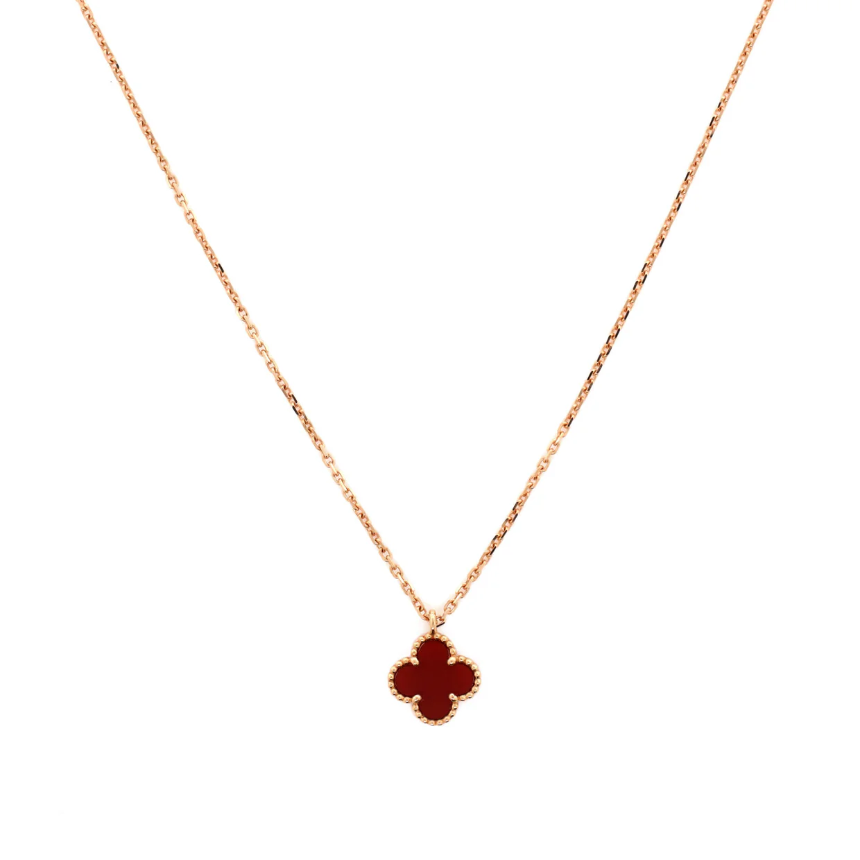 Sweet Alhambra Pendant Necklace 18K Rose Gold and Carnelian - Deep Luxury