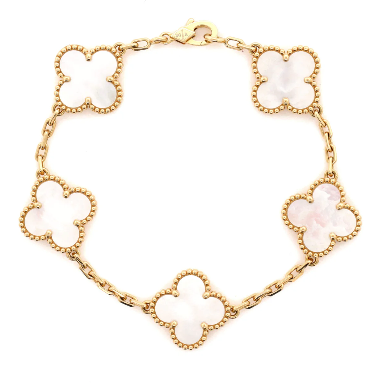 Vintage Alhambra 5 Motifs Bracelet 18K Yellow Gold and Mother of Pearl - Deep Luxury