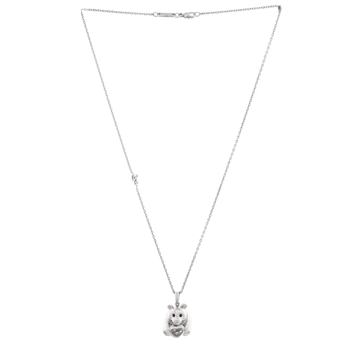 Animal World Panda Pendant Necklace 18k White Gold with Onyx and 1 Floating Diamond - Deep Luxury