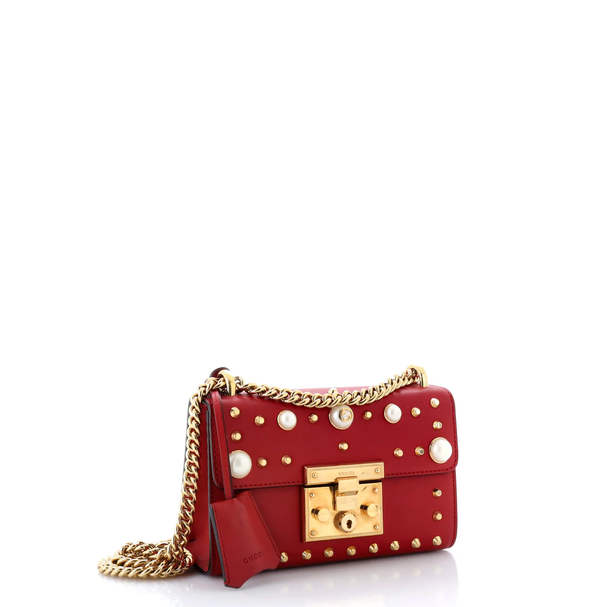 Pearly Padlock Shoulder Bag Studded Leather Small - Deep Luxury