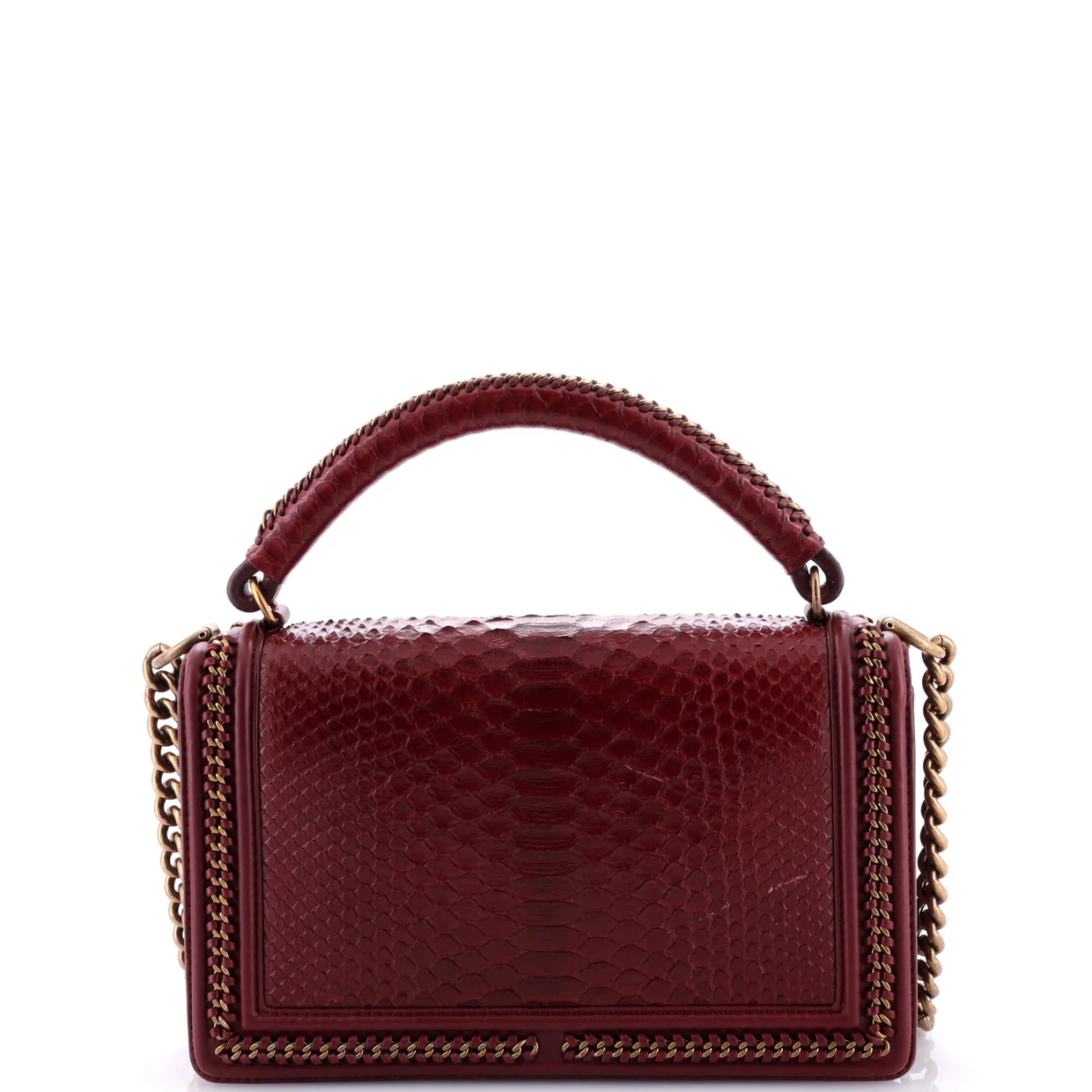 Chain Handle Boy Flap Bag Python New Medium - Deep Luxury