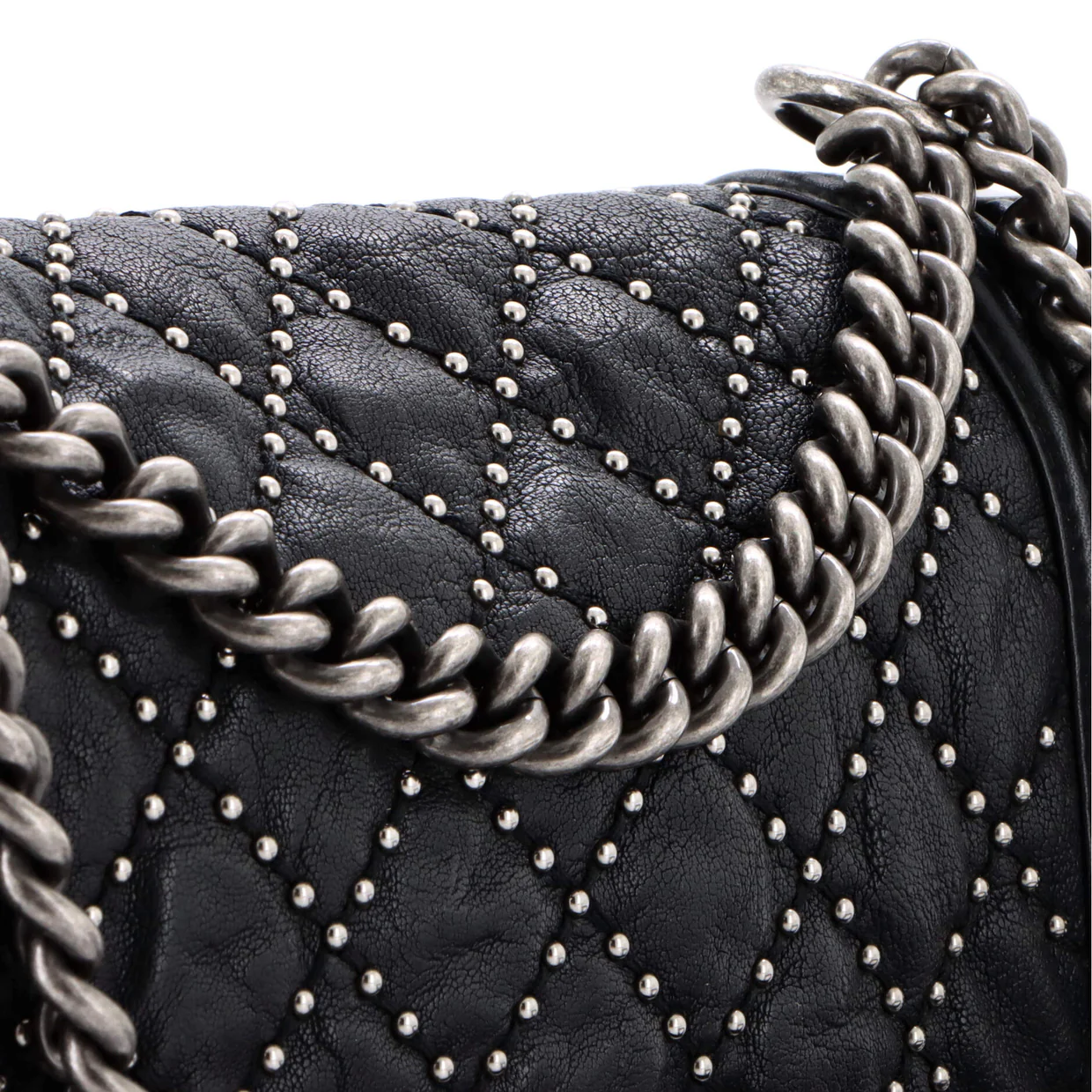 Boy Flap Bag Studded Quilted Distressed Calfskin Old Medium - Deep Luxury