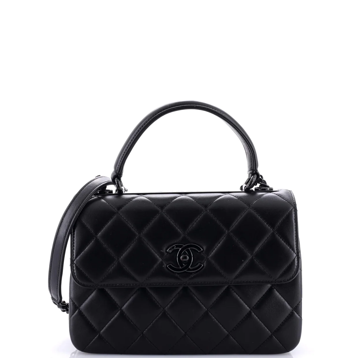 So Black Trendy CC Top Handle Bag Quilted Lambskin Small - Deep Luxury