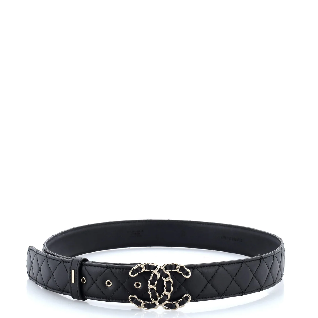 Woven Chain CC Buckle Belt Quilted Leather Wide - Deep Luxury