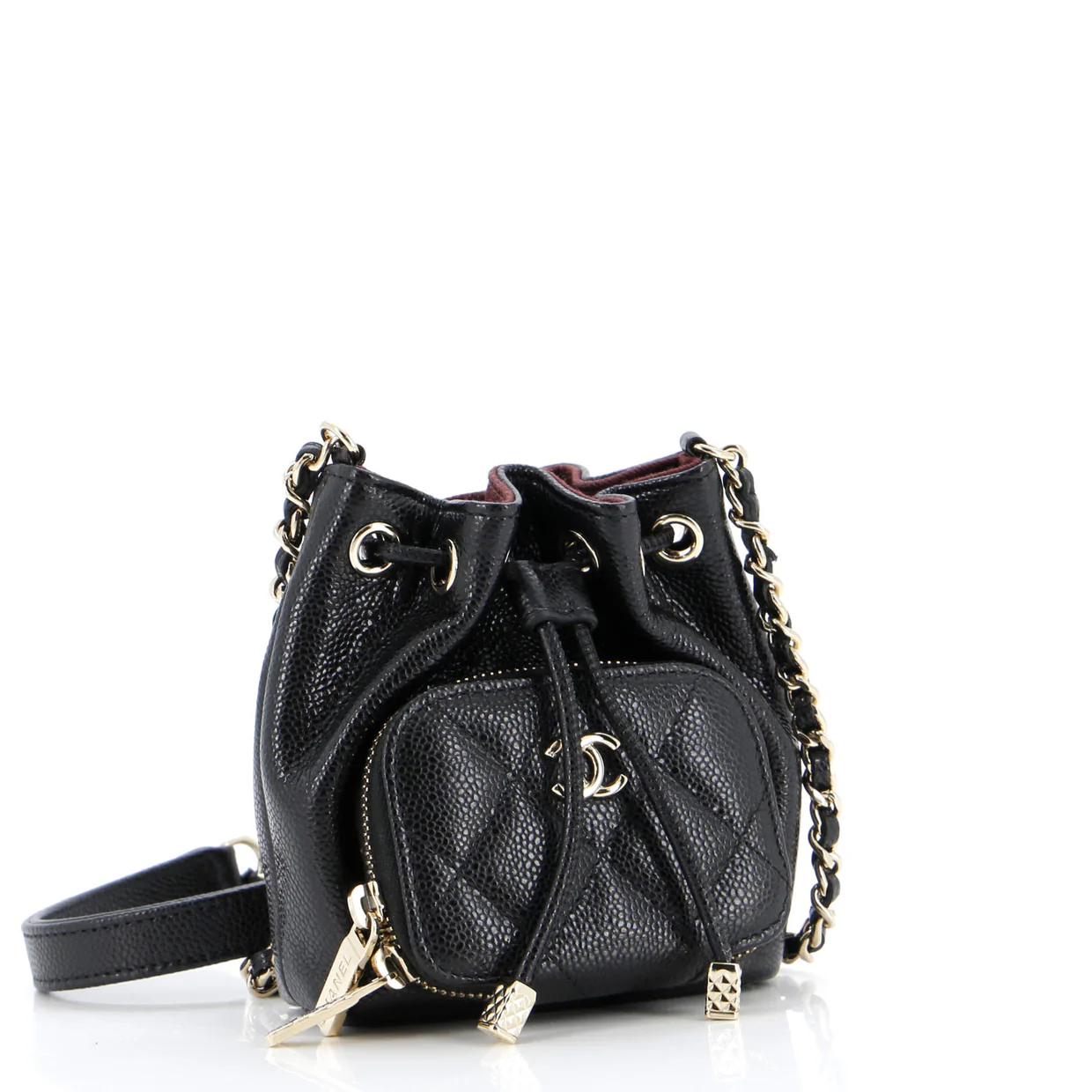 Business Affinity Drawstring Bucket Bag Quilted Caviar Mini - Deep Luxury