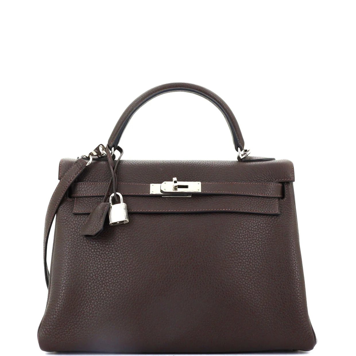 Kelly Handbag Chocolat Clemence with Palladium Hardware 32 - Deep Luxury