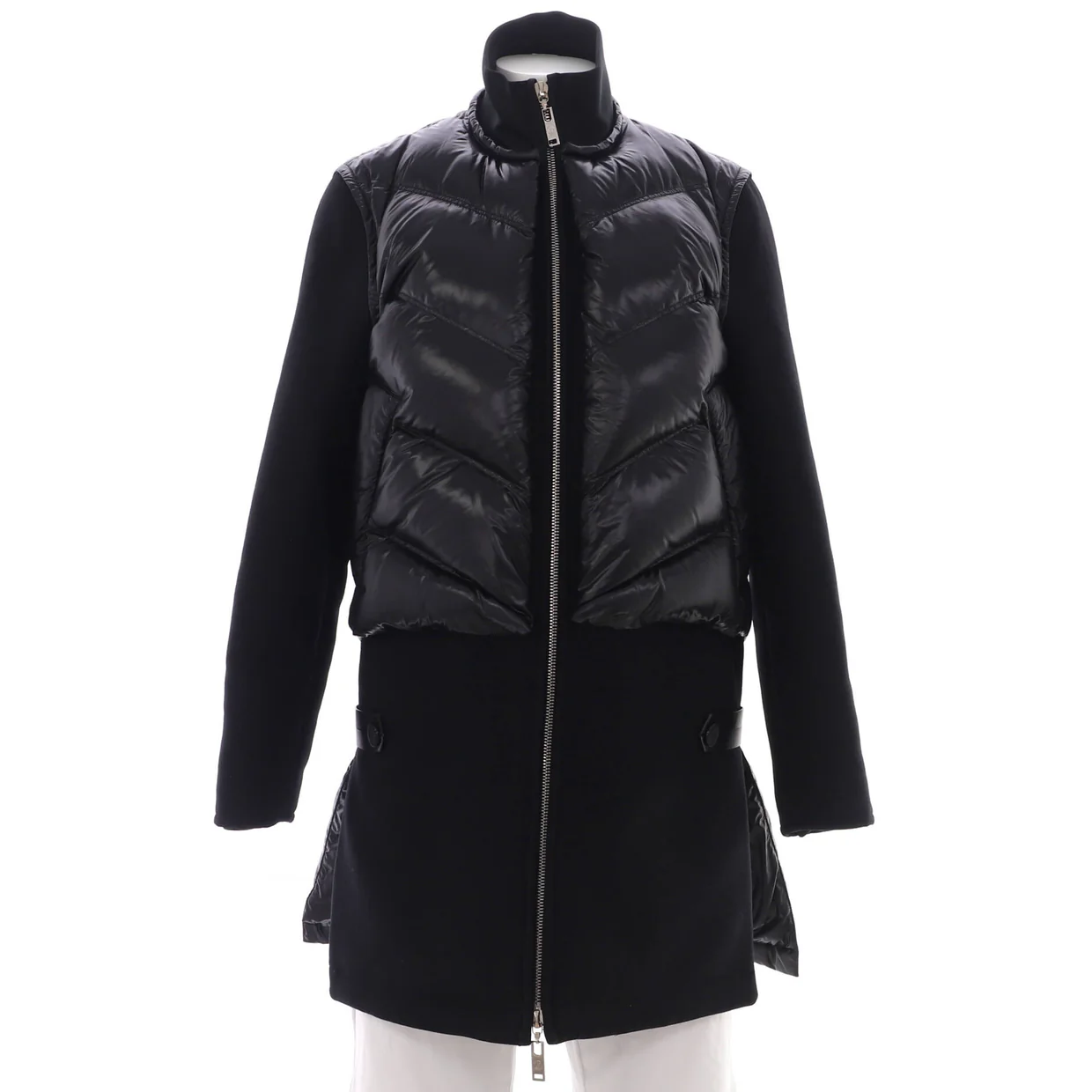 Women's Long Zip Coat Quilted Nylon and Wool Blend with Down - Deep Luxury