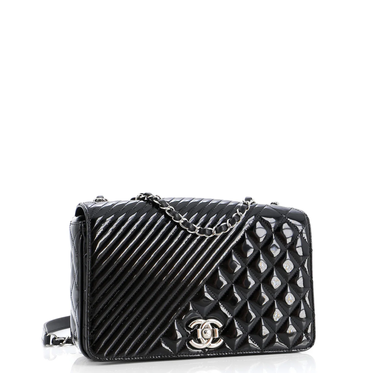 Coco Boy Flap Bag Quilted Patent Medium - Deep Luxury