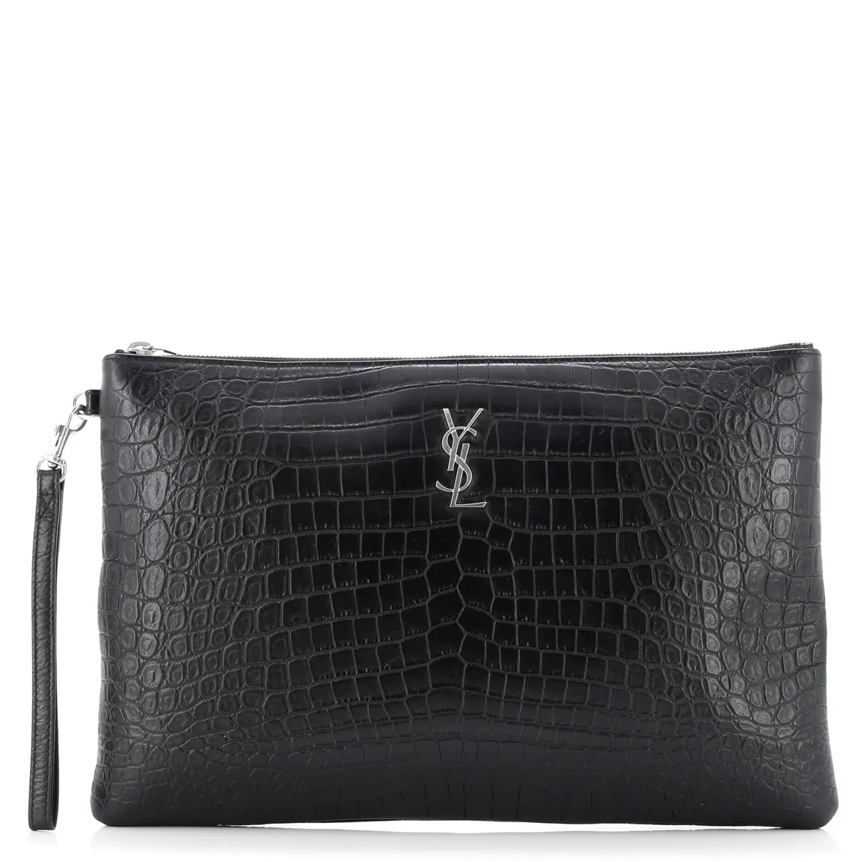 Classic Monogram Tablet Wristlet Pouch Crocodile Embossed Leather - Deep Luxury