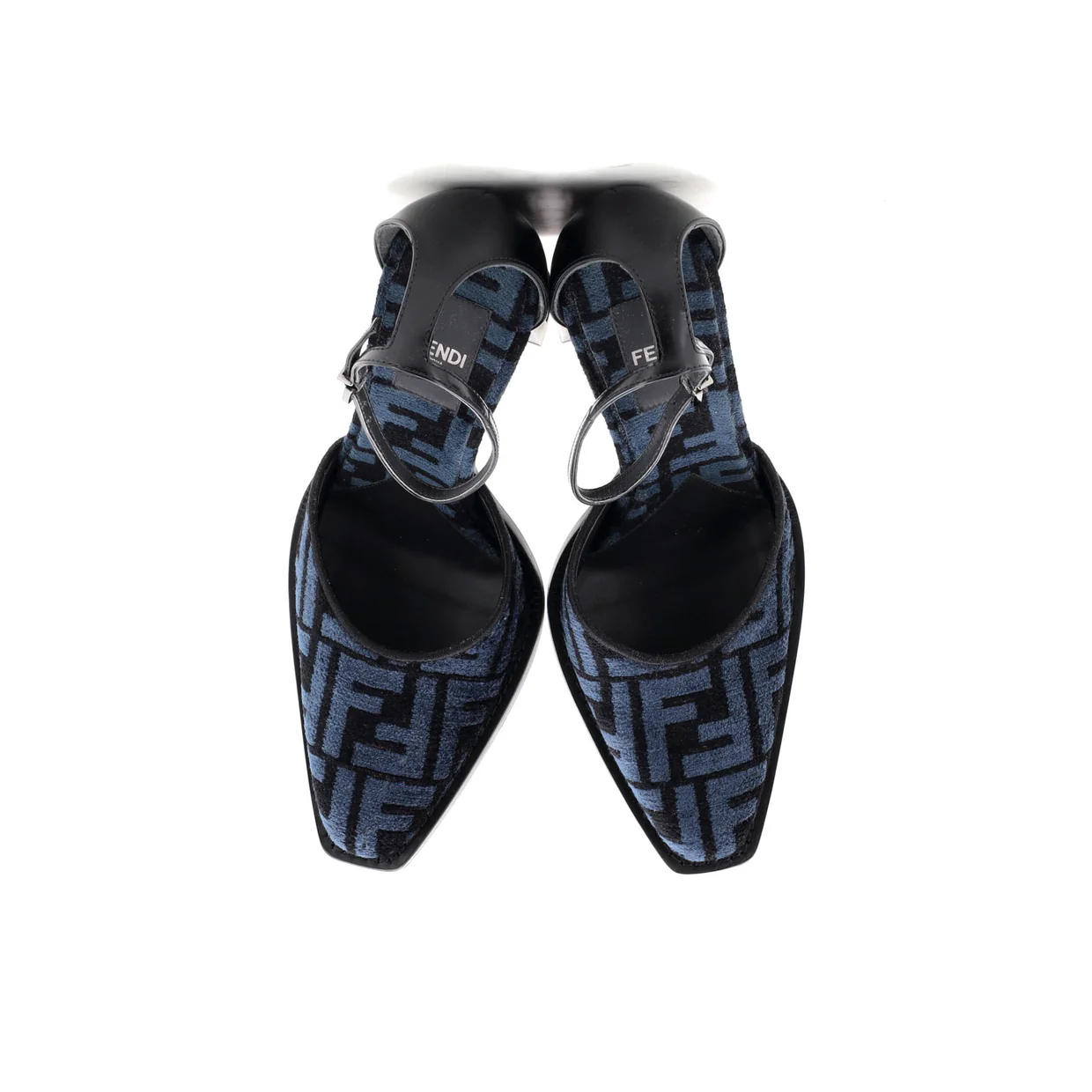 Women's FF Cut Ankle Strap Pumps Zucca Jacquard with Leather - Deep Luxury