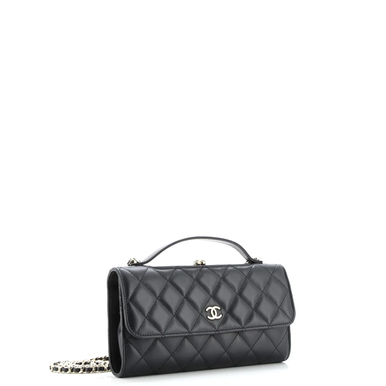 Flap Kisslock Phone Holder with Chain Quilted Calfskin - Deep Luxury