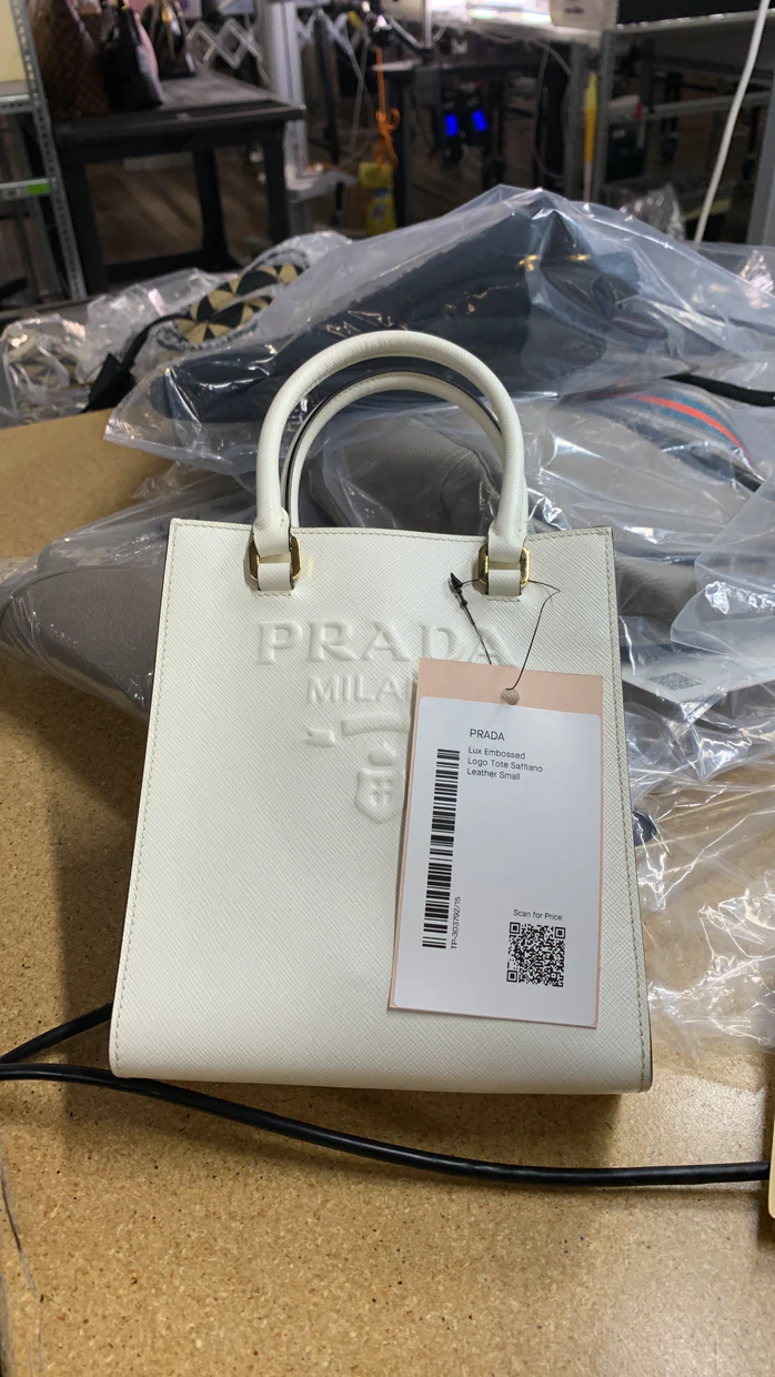 Lux Embossed Logo Tote Saffiano Leather Small - Deep Luxury