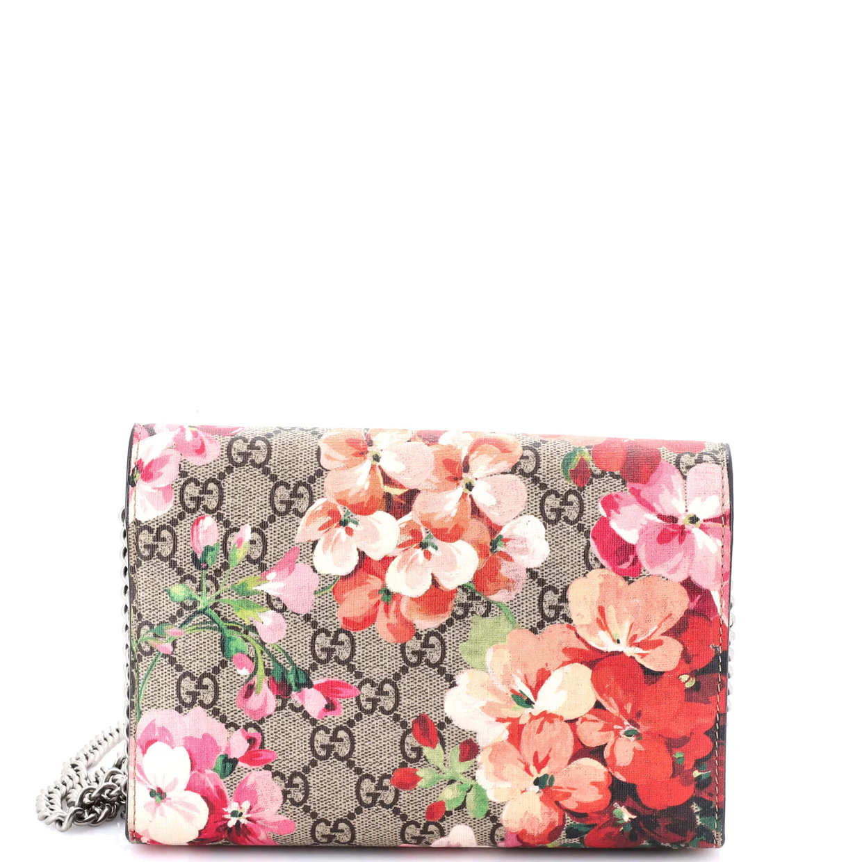 Dionysus Chain Wallet Blooms Print GG Coated Canvas Small - Deep Luxury