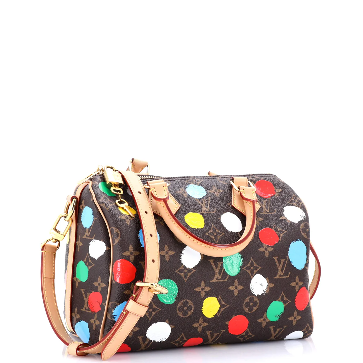 Speedy Bandouliere Bag Yayoi Kusama Painted Dots Monogram Canvas 25 - Deep Luxury