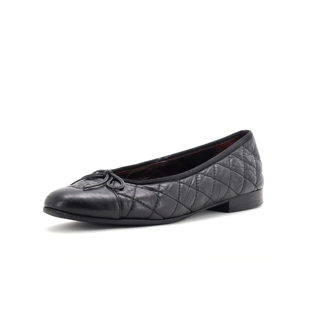 Women's CC Cap Toe Bow Ballerina Flats Quilted Leather - Deep Luxury