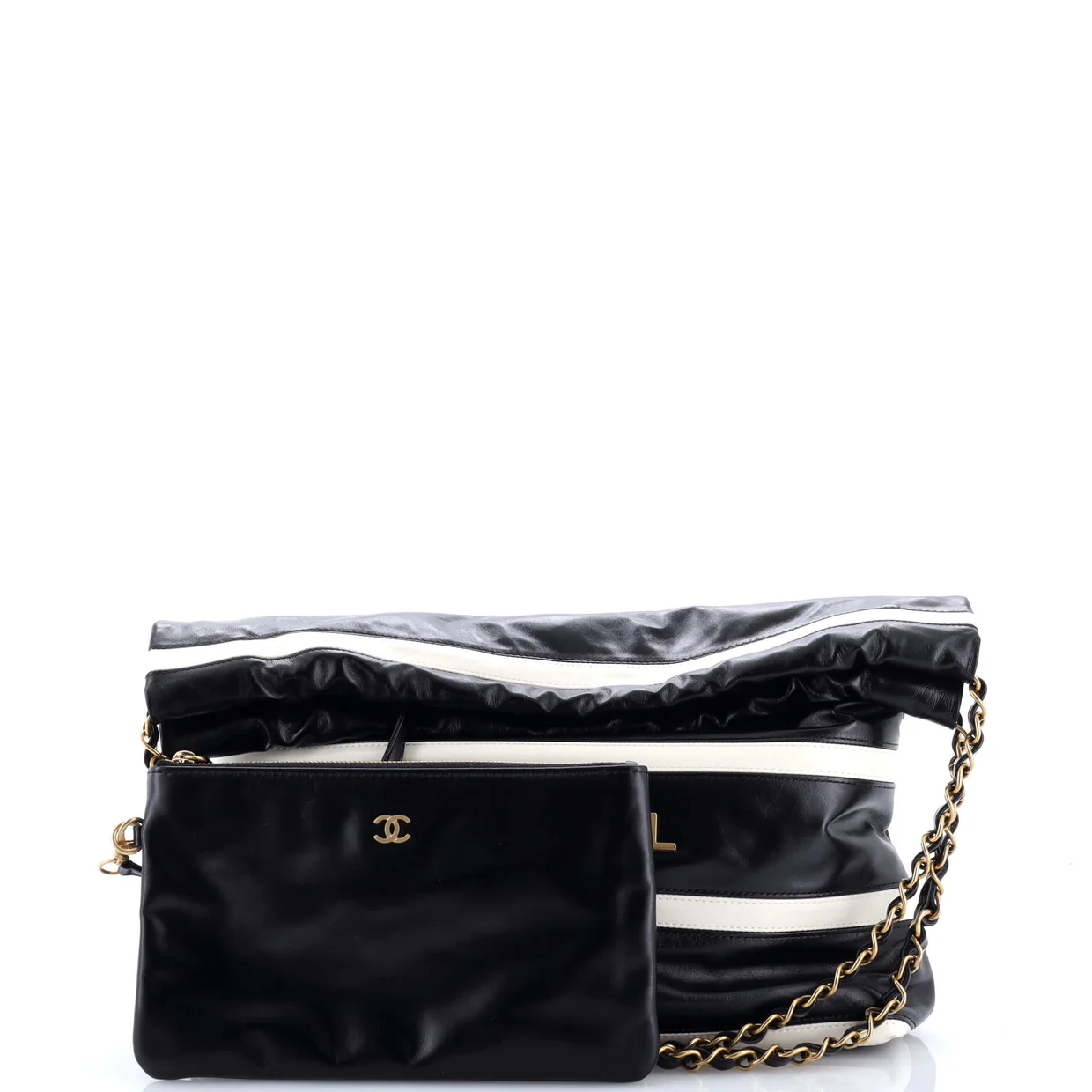22 Chain Hobo Striped Shiny Calfskin Small - Deep Luxury