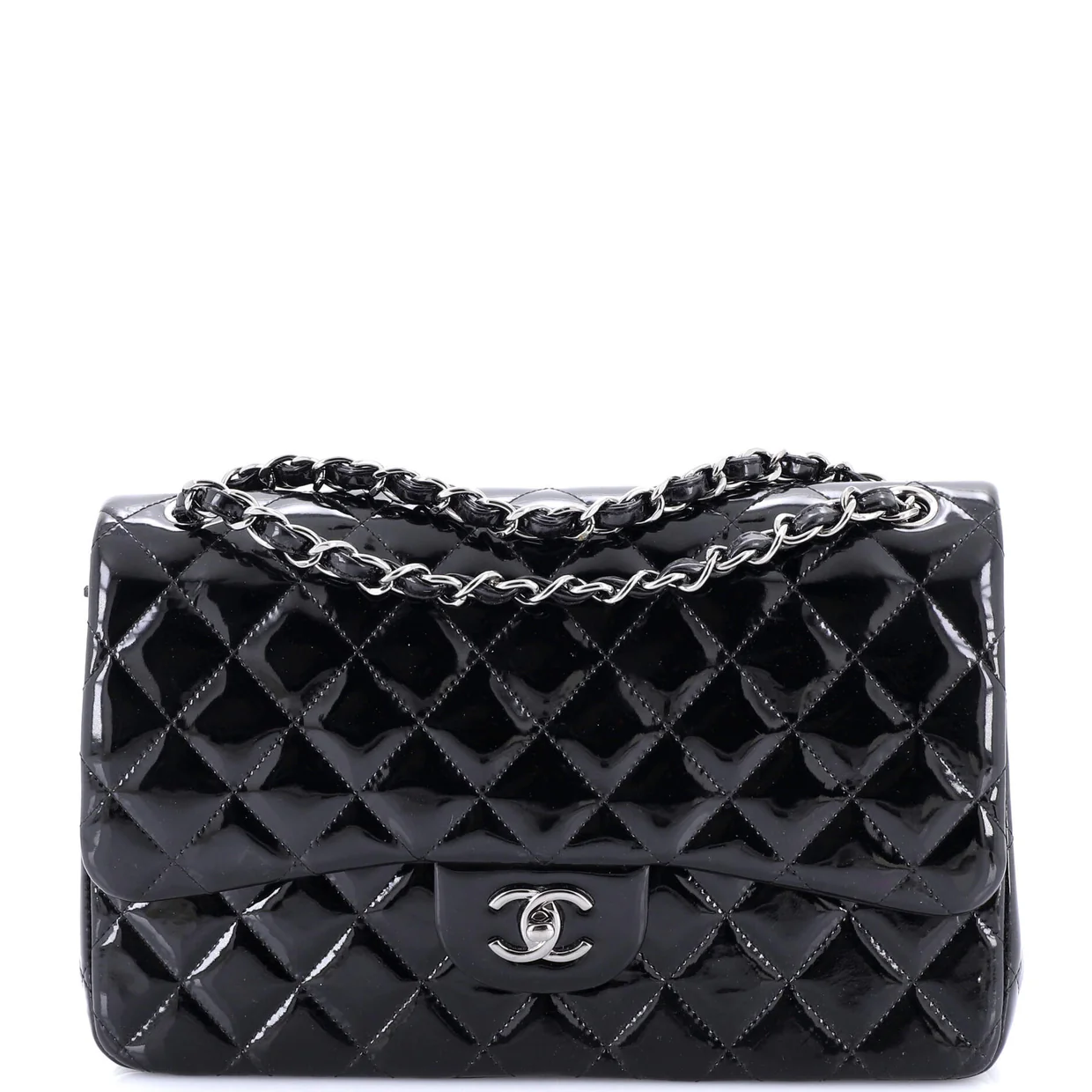 Classic Double Flap Bag Quilted Patent Jumbo - Deep Luxury