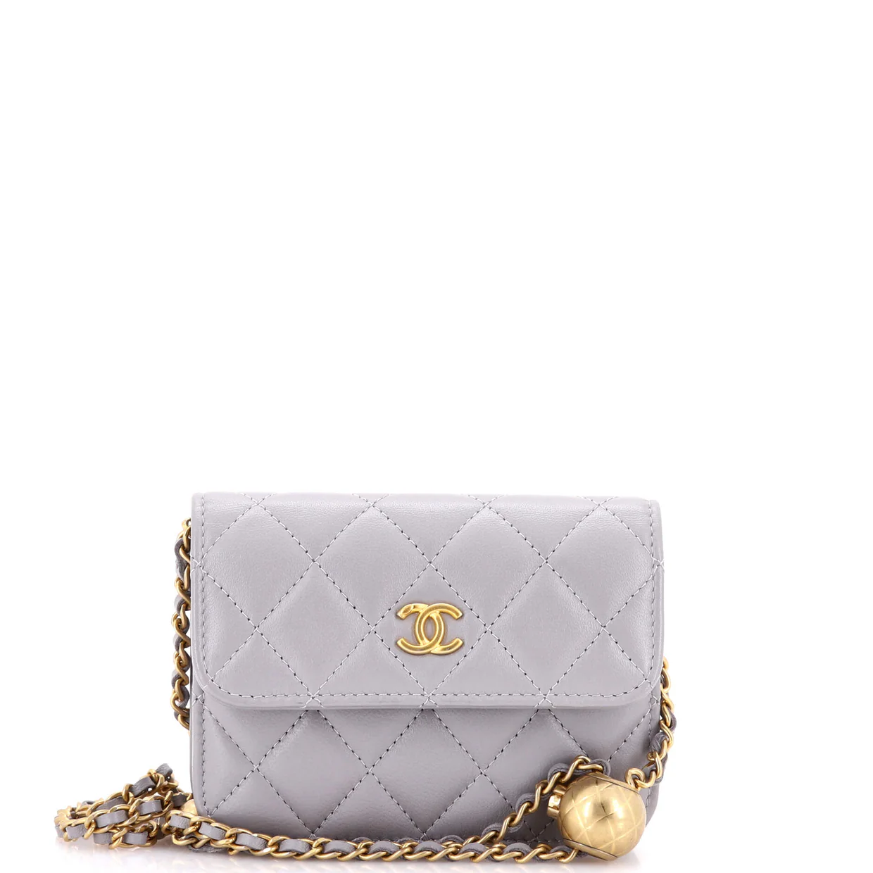 Pearl Crush Flap Clutch with Chain Quilted Lambskin Mini - Deep Luxury