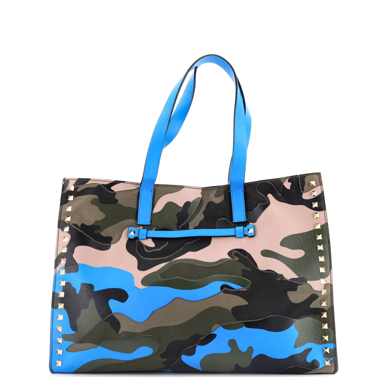 Rockstud Open Tote Camo Leather and Canvas Medium - Deep Luxury