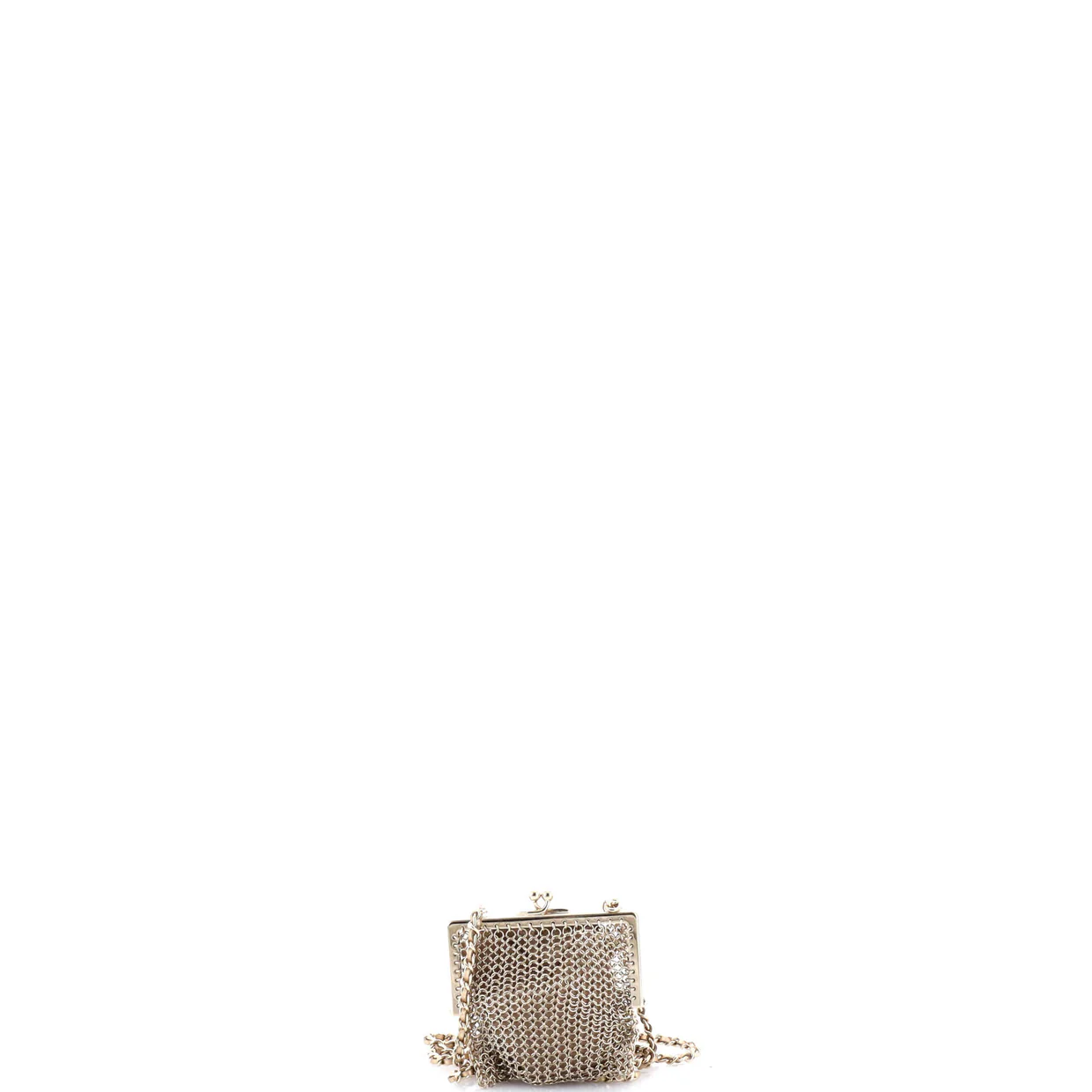 CC Charm Kisslock Frame Clutch with Chain Embellished Metal Mesh Mini - Deep Luxury