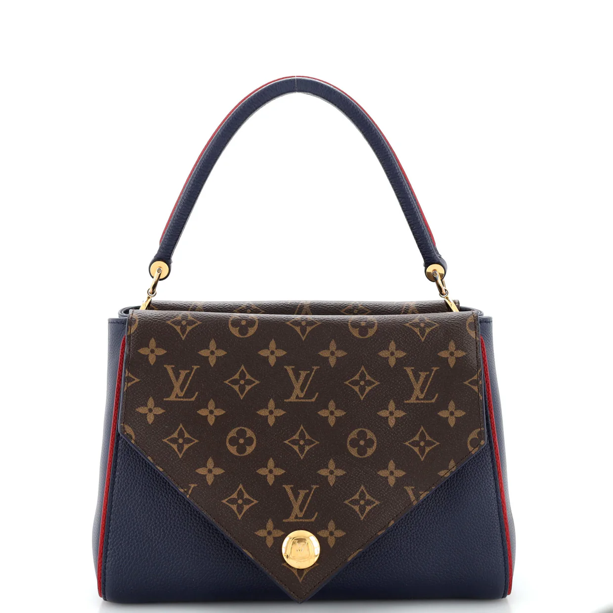 Double V Handbag Calfskin with Monogram Canvas - Deep Luxury