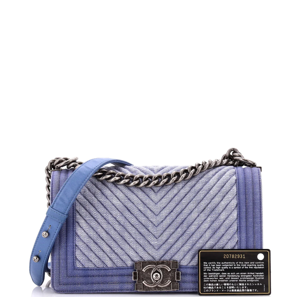 Boy Flap Bag Chevron Denim Old Medium - Deep Luxury