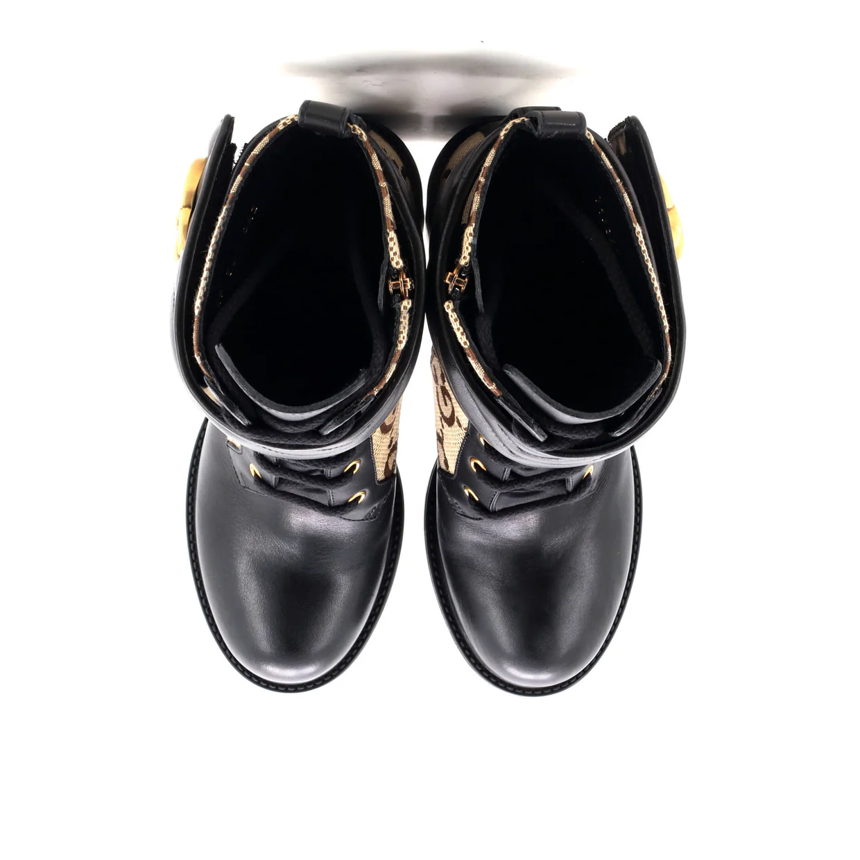 Women's GG Marmont Heeled Lace-Up Ankle Boots GG Canvas and Leather - Deep Luxury