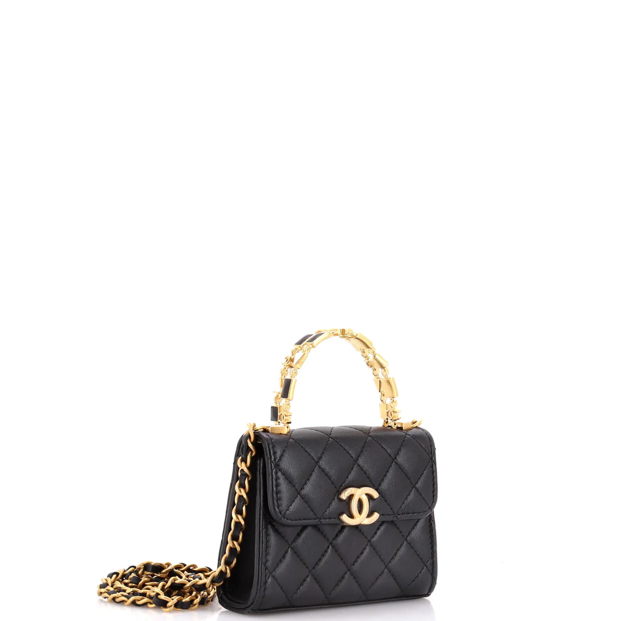 Coco Enamel Top Handle Flap Bag Quilted Lambskin Small - Deep Luxury