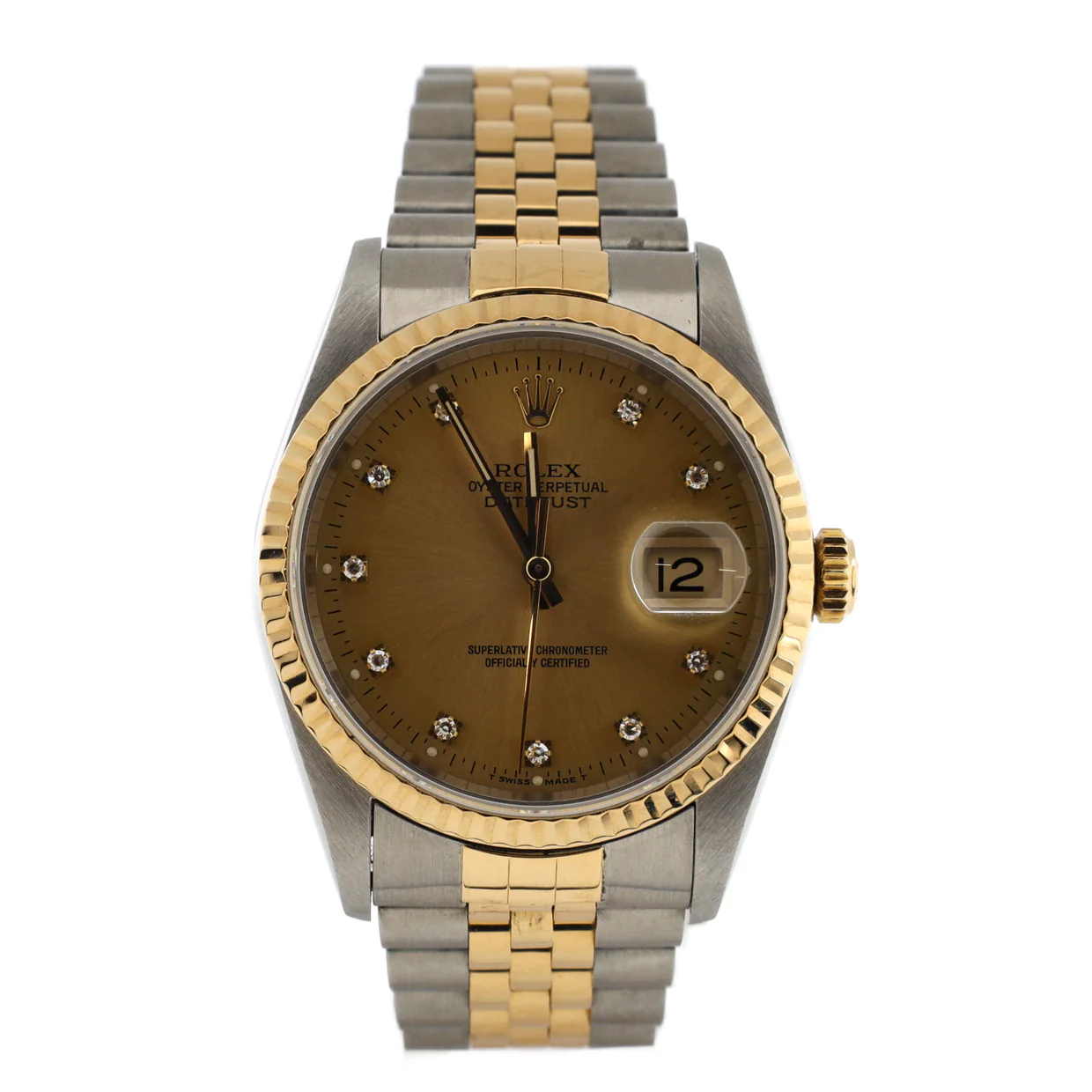 Oyster Perpetual Datejust Automatic Watch Stainless Steel and Yellow Gold with Diamond Markers 36 - Deep Luxury
