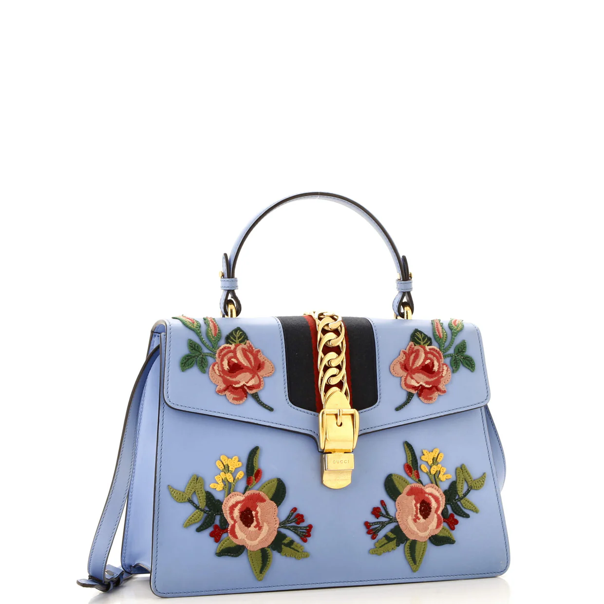 Sylvie Top Handle Bag Embroidered Leather Medium - Deep Luxury