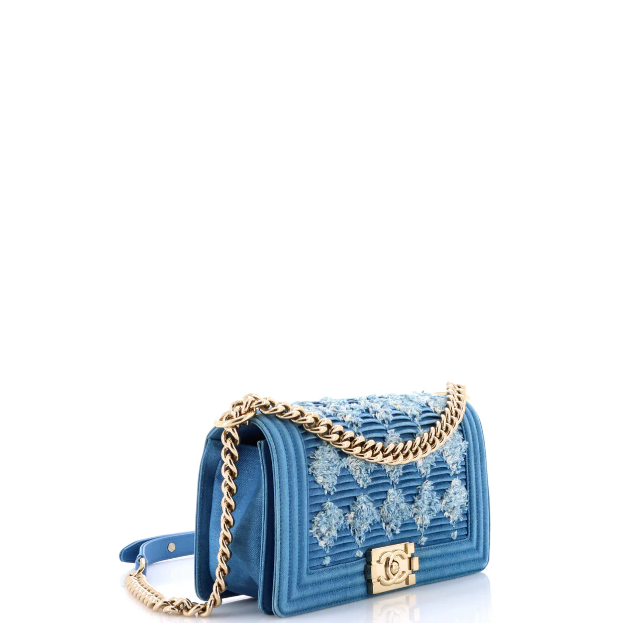 Boy Flap Bag Pleated Fringe Denim Old Medium - Deep Luxury