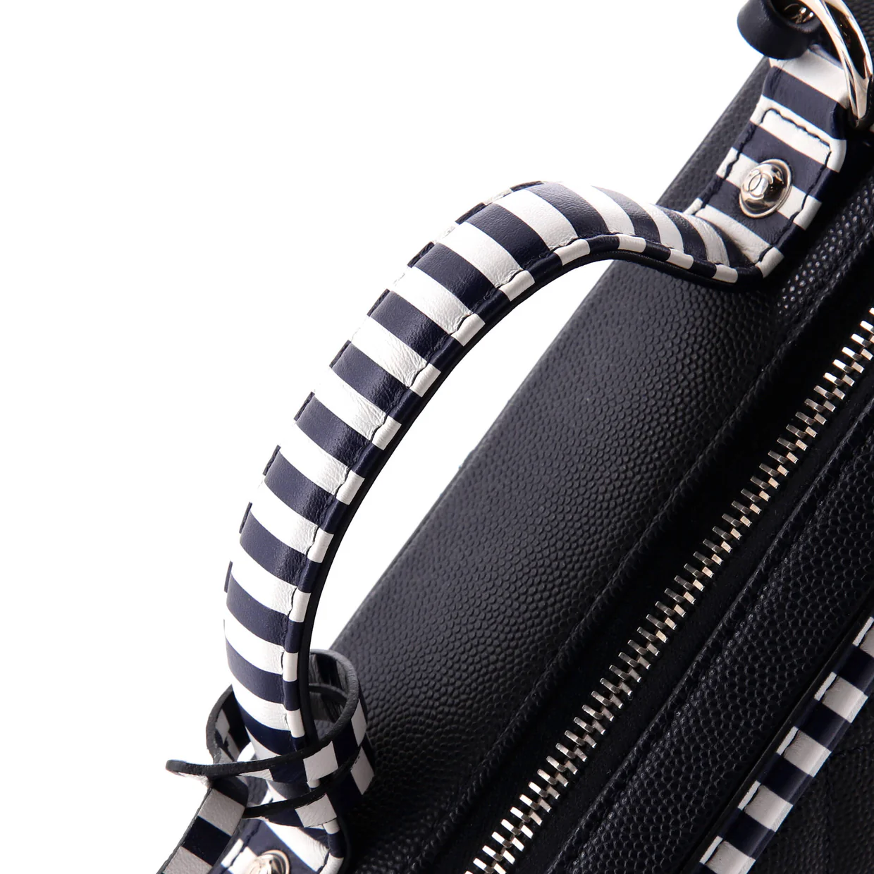 Filigree Vanity Case Quilted Caviar with Striped Leather Medium - Deep Luxury